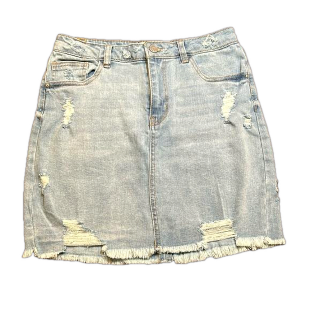 REFUGE Light Blue Distressed Jean Skirt Size M